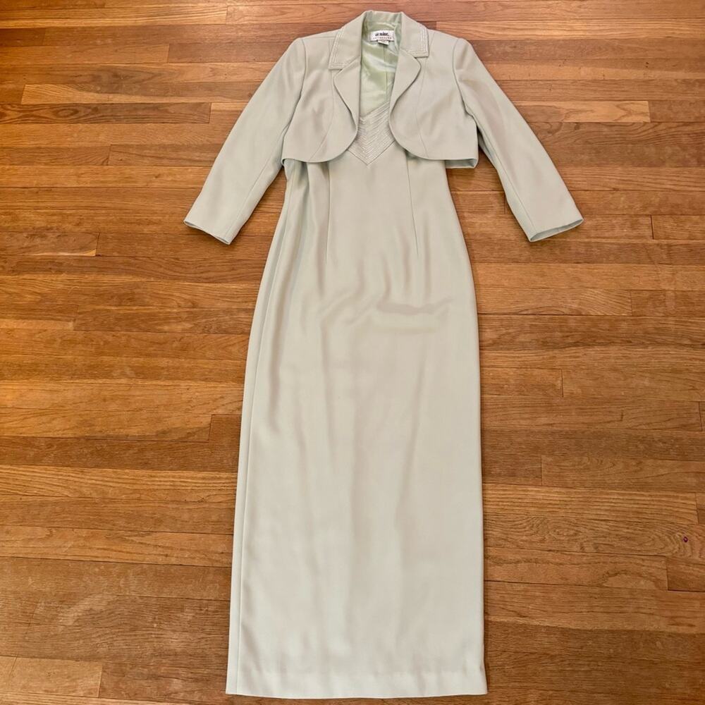 @nite mint green sleeveless formal maxi dress/matching shrug bolero jacket 4P